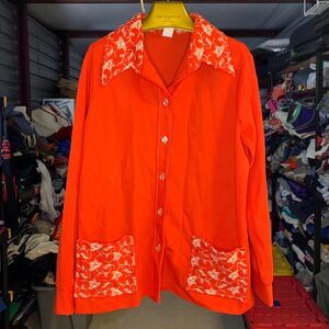 Women’s True Vtg 1970s Floral Chain Stitched Collared Shirt Size 44 ( XLarge )